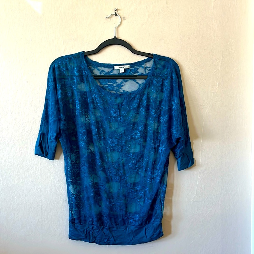 Papaya Sheer Lace Dolman Style Top S
